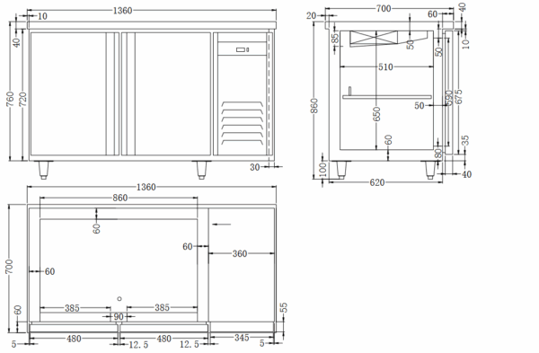 FR-G1500F/ Table Réfrigérée 2 portes GN1/1 - Image 2