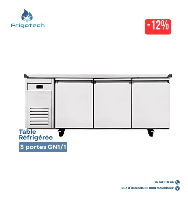 FR-D1800F/ Table réfrigérée négative professionnelle 3 portes en Belgique FR-D1800F