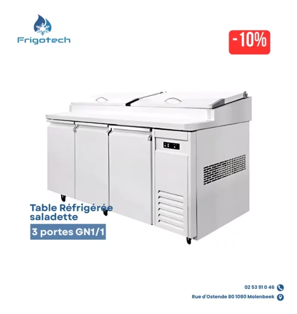 FR-PS1800F-2M/Table Réfrigérée Saladette 3 portes pour cuisine professionnelle GN1/1